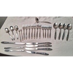 Vintage Oneida My Rose Flatware 26 Pc Butter Youth Knives Ladle Cocktail Forks